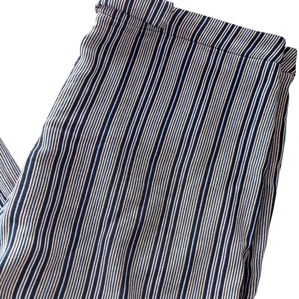 Ann Taylor Loft Sz 8 Gray Blue Stripe Wide Leg Lightweight Coastal Career Pants